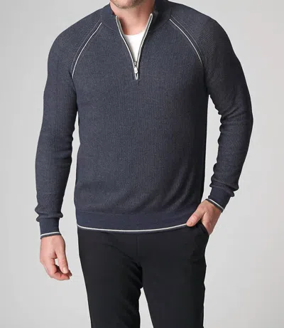 Raffi Long Sleeve English Rib Zip Mock Sweater In Midnight In Multi