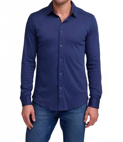 Raffi Marquee Cotton Button Down Knit Shirt In Midnight In Blue