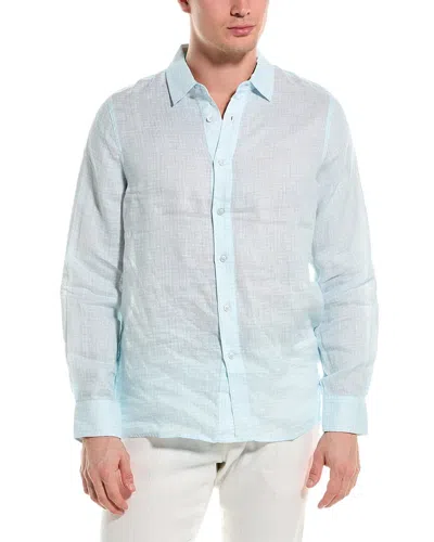 Raffi Mini Dobby Printed Linen Shirt In Blue