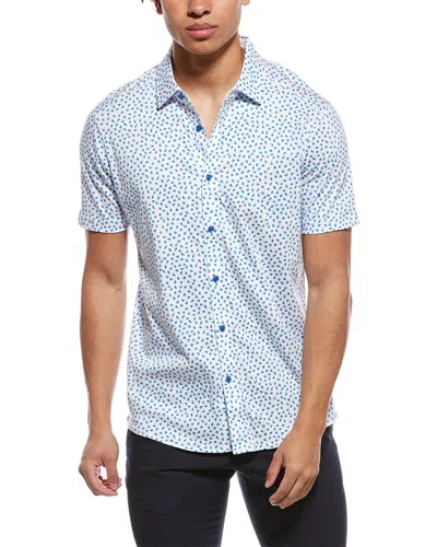 Raffi Mini Leave Print Button Shirt In Blue