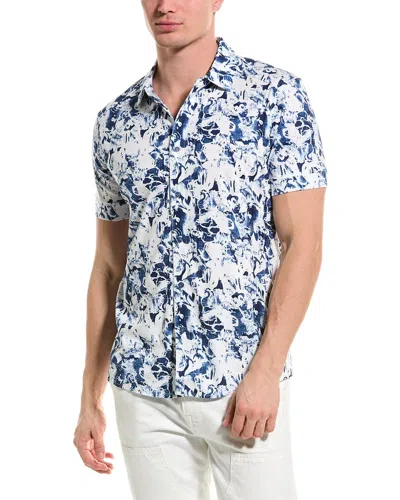Raffi Monotone Floral Printed Button Front Shirt In Blue