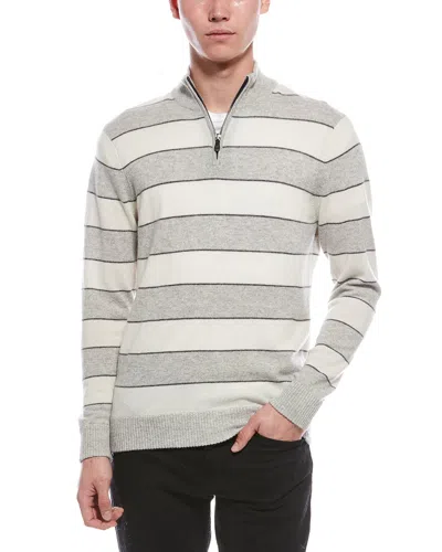 Raffi Striped 1/4-zip Cashmere Mock Neck Sweater In Gray