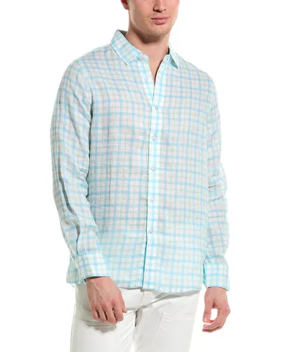 Raffi Two Color Plaid Printed Linen Shirt In White