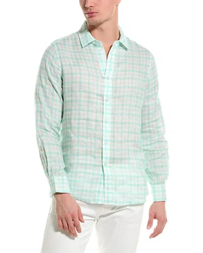Raffi Two Color Plaid Printed Linen Shirt In Green