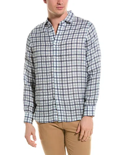 Raffi Two Color Plaid Printed Linen Shirt In Blue