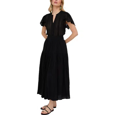 Raffya Candice Flutter Sleeve Jacquard Maxi Dress In Black