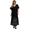 Raffya Candy Tabard Embroidered Hem Midi Dress In Black