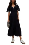 Raffya Delilah V-neck Front Tie Midi Dress In Black