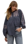Raffya Demi Embroidered Ballon Sleeve Shirt In Gray