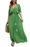 Raffya Diamond Plait Neck Maxi Dress In Green