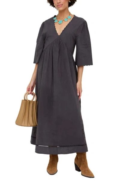 Raffya Ibiza Smock Embroidered Midi Dress In Gray