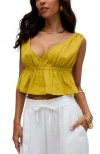 Raffya Katty Deep-v Neck Blouse In Yellow