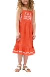 Raffya Kids Eina Ladder Insert Embroidered Dress In Orange