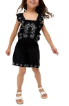Raffya Kids Philo Ruffle Neck Embroidered Romper In Black