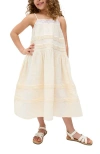 Raffya Kids Swish Pin Tuck Embroidered Dress In Sand