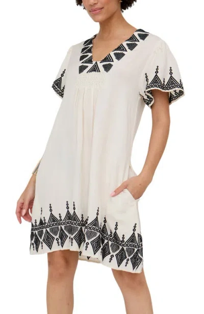 Raffya Liberty V-neck Embroidered Mini Dress In White