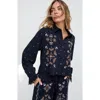 Raffya Anai Half Placket Embroidered Blouse In Blue