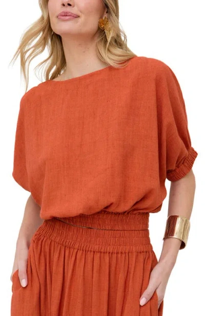 Raffya Poppy Boat Neck Top In Orange