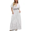 Raffya Sally Ann Button Down Embroidery Maxi Dress In White
