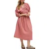 Raffya Soipoi Ruched V-neck Mini Dress In Pink