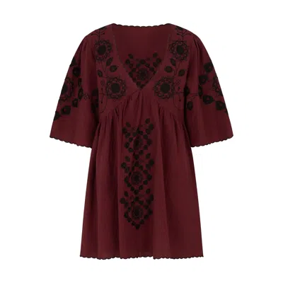Raffya Women's Arabella V- Neck Embroidered Mini Dress In Burgundy In Multi