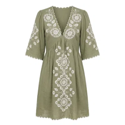 Raffya Women's Arabella V- Neck Embroidered Mini Dress In Sage Green