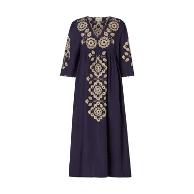 Raffya Women's Arianna V- Neck Embroidered Maxi Dress In Blue