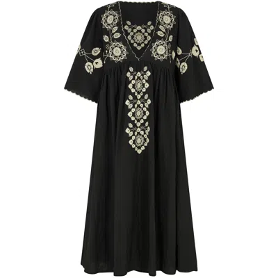 Raffya Women's Arianna V- Neck Embroidered Maxi Dress In Black
