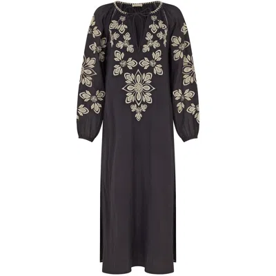 Raffya Women's Aurelia Kaftan Style Embroidered Maxi Dress In Black