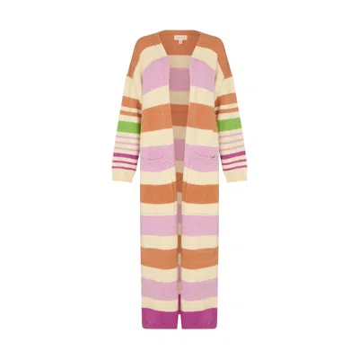 Raffya Women's Blondie Long Line Rugby Stripe Print Cardigan In Multi