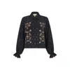 Raffya Women's Blue Penny Boxy Embroidered Shirt In Navy In Black