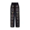 Raffya Women's Blue Penny Wide Leg Embroidered Trouser In Navy In Black