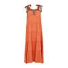 Raffya Women's Brown Isla Tired Coral/henna Cotton Maxi Dress With Black & White Embroidery & Button Detail In Brown