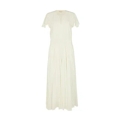 Raffya Women's Candice Flutter Sleeve Jacquard Maxi Dress In White