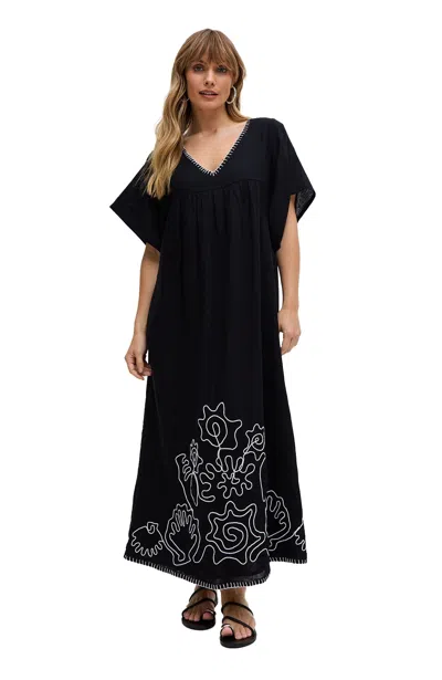 RAFFYA WOMEN'S CANDY TABARD EMBROIDERED HEM MIDI DRESS