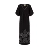 Raffya Candy Tabard Embroidered Hem Midi Dress In Black