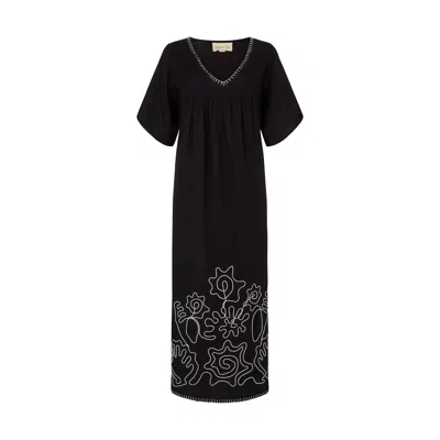 Raffya Women's Candy Tabard Embroidered Hem Midi Dress In Black