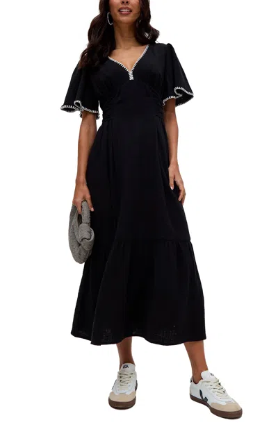 RAFFYA WOMEN'S DELILAH V-NECK FRONT TIE MIDI DRESS