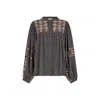 Raffya Women's Demi Embroidered Ballon Sleeve Shirt In Grey In Grey