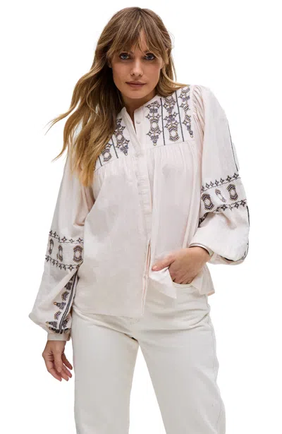 RAFFYA WOMEN'S DEMI EMBROIDERED BALLON SLEEVE SHIRT
