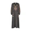 Raffya Women's Elisa Kaftan Style Embroidered Maxi Dress In Grey In Grey