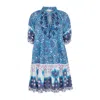 Raffya Women's Isabella Blue & White Printed Patterned Mini Dress In Blue
