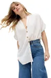 Raffya Juneeta Crop Sleeve Button Down Shirt In White