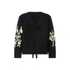 Raffya Women's Lola Tie Front Embroidered Cardigan In Black In Black