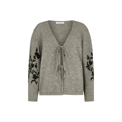 Raffya Women's Lola Tie Front Embroidered Cardigan In Grey In Gray
