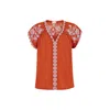 Raffya Luna Embroidered Rust Blouse In Brown