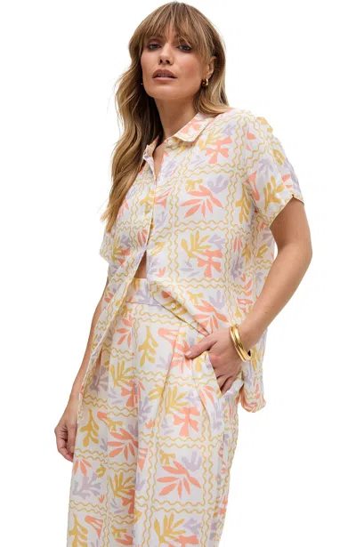 RAFFYA WOMEN'S MATISSE BUTTON DOWN PATCHWORK FLORAL PRINT SHIRT