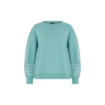 Raffya Women's Mika Turquoise Blue Embroidered Beaded Sweatshirt