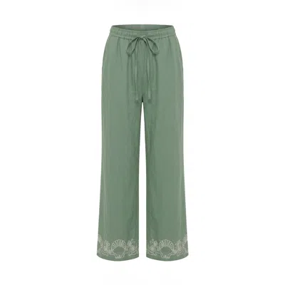 Raffya Women's Milly Wide Leg Embroidered Trouser In Green