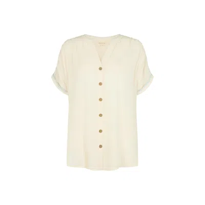 Raffya Women's Neutrals Juneeta Crop Sleeve Button Down Shirt In Cream